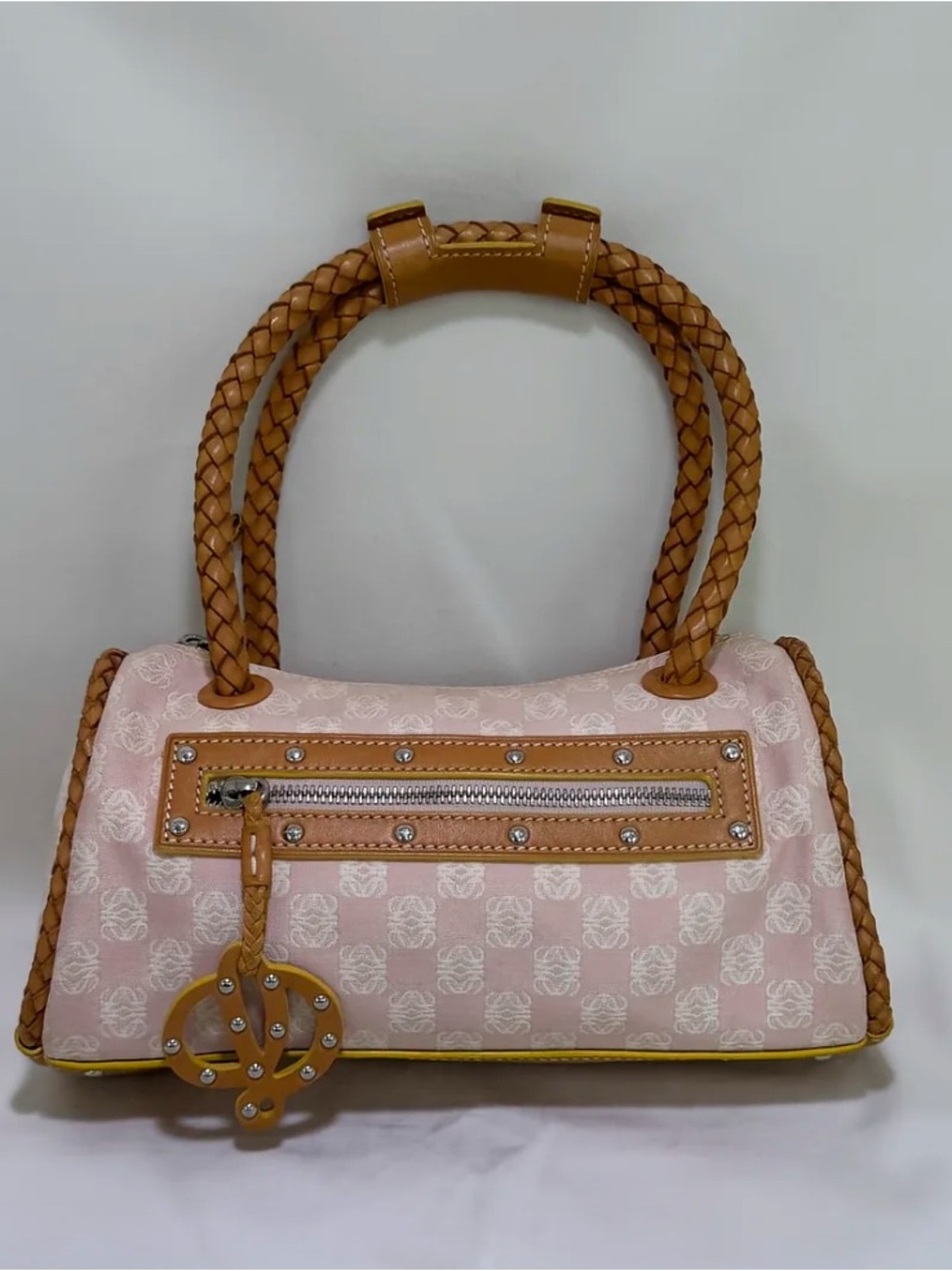 Vintage LOEWE Pink & Tan Anagram Bowler Handbag